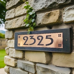 Craftsman HOUSE NUMBERS, Hill House Mission Style Address Plaque, copper, Platinum or Bronze