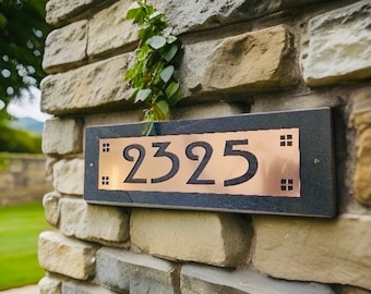 Craftsman HOUSE NUMBERS, Hill House Mission Style Address Plaque, copper, Platinum or Bronze