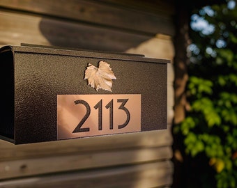 Craftsman  Mailbox, Personalized Address House Numbers, Copper or Brushed Bronze on Hammered Bronze