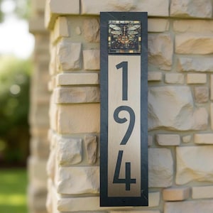 Personalized Gift, Slate Craftsman Dragonfly, Home Address Plaque, Customized House Numbers Vertical