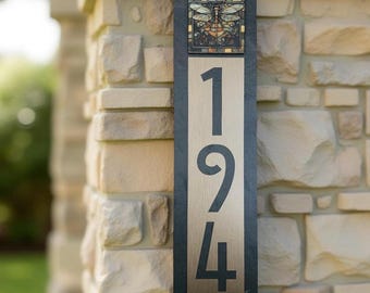 Personalized Gift, Slate Craftsman Dragonfly, Home Address Plaque, Customized House Numbers Vertical