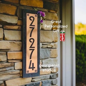 Craftsman House Number Plaque: Vertical Slate, Copper/Bronze/Platinum