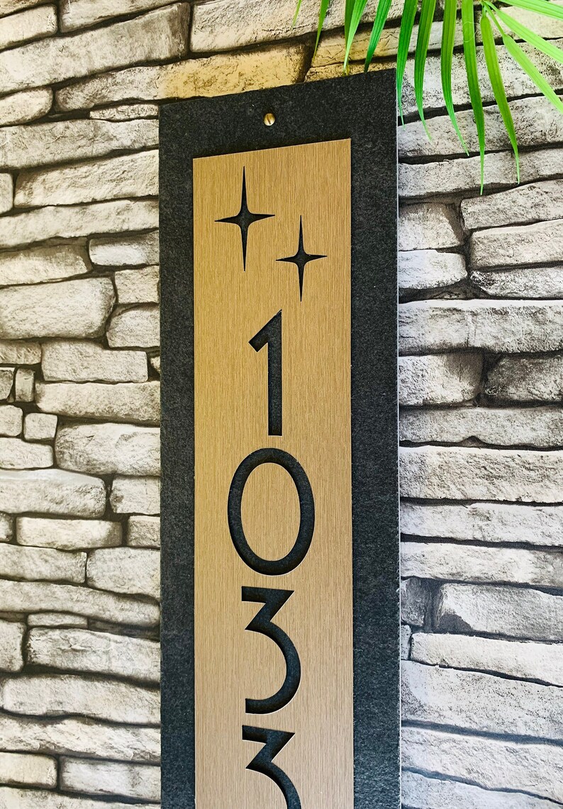 Mid Century Modern Atomic Star Vertical House Numbers, Customized Home Address buy Plaque, Choice of Colors