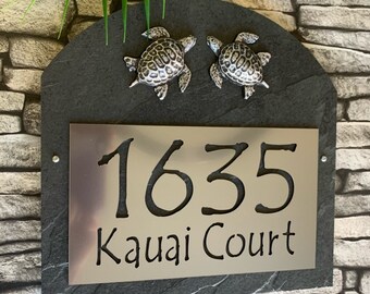 Coastal ADDRESS Plaque, Slate Beach House Numbers, Customized Sea Turtles Sign