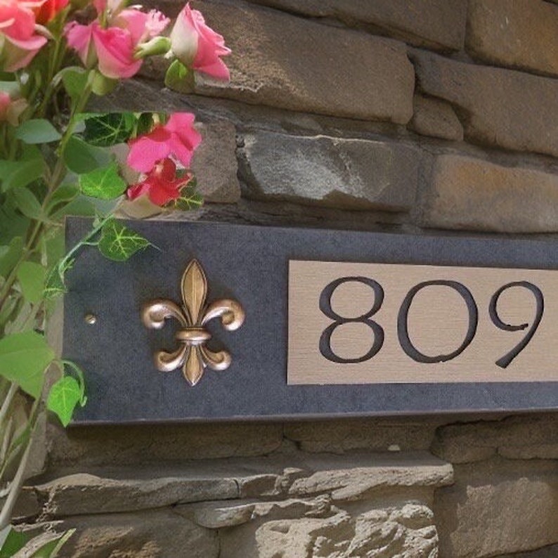 Fleur De Lis House Numbers, French Home Address Plaque, Copper, Bronze or Platinum, House Sign image 3