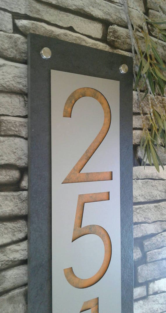 House Numbers Modern Mid Century Vertical Address Plaque Etsy