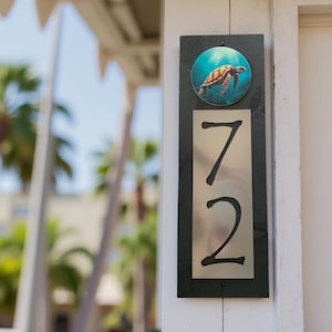 Beach Cottage,  Sea Turtle Coastal Slate House Numbers, Home Address Plaque, Customized, Vertical Sign