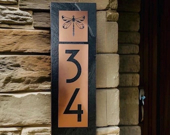Personalized Gift, Craftsman HOUSE NUMBERS, Vertical Dragonfly Home Address Plaque
