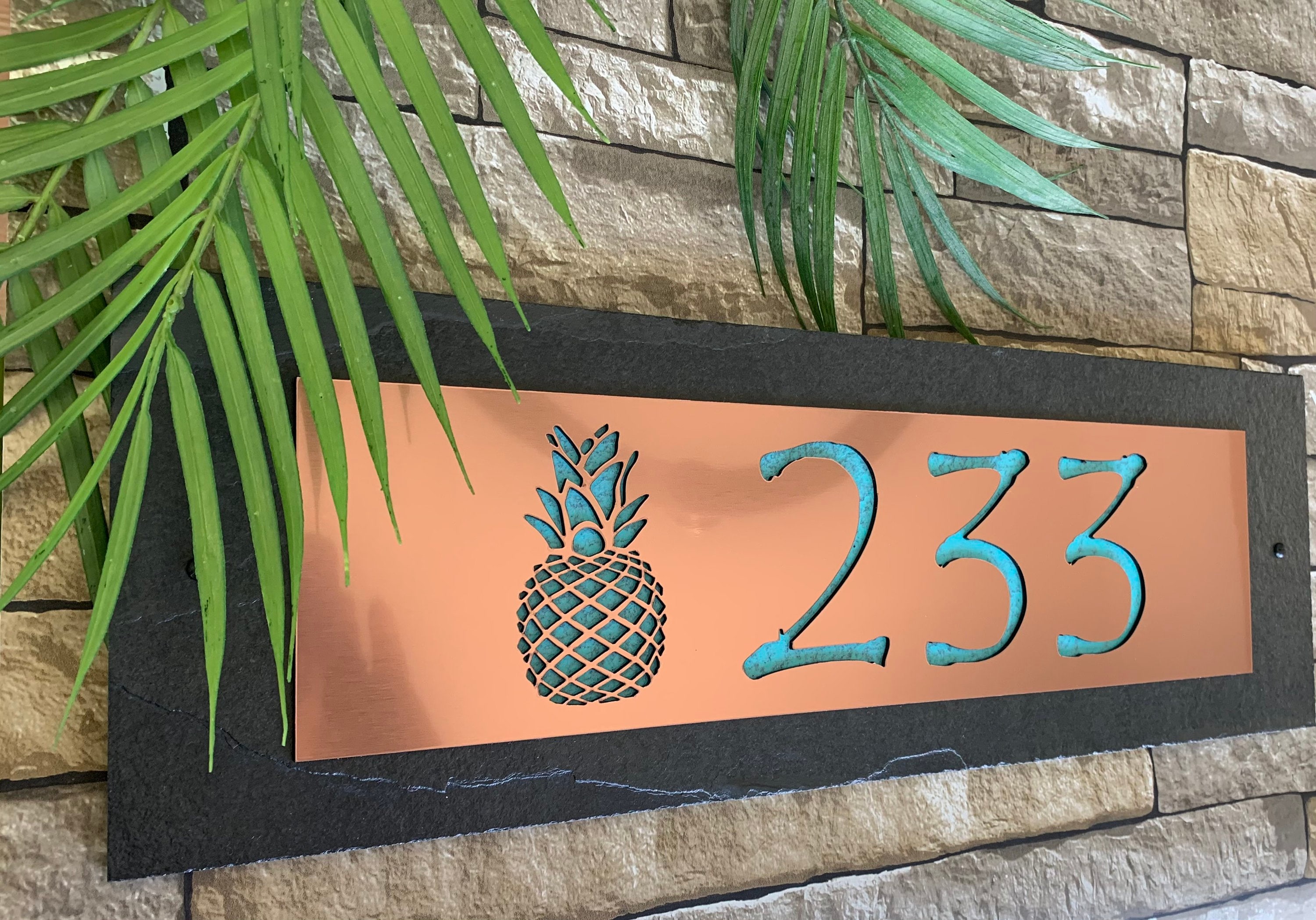 Pineapple Address Plaque Coastal Slate House Numbers