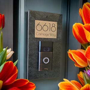 Personalized Slate Video Doorbell Mounting Plaque, Choice of Metallic Colors, Measures Roughly 12” x 6”