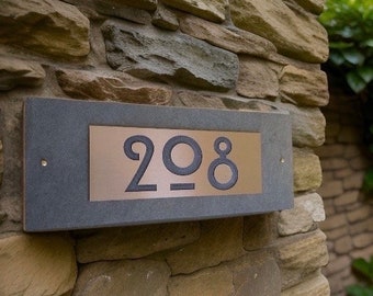 Slate Condo, Apartment, Hotel Unit Numbers.Modern Craftsman HOUSE NUMBERS, Hill House Mission Style Address Plaque