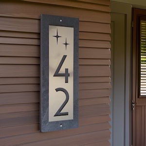Mid Century Modern Slate House Numbers, Customized Vertical Address Plaque