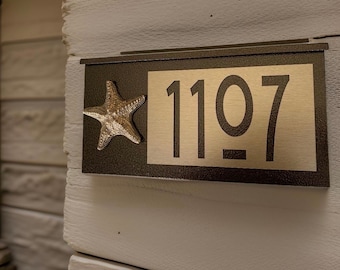 Star Fish Mailbox, Personalized Address Numbers, Coastal, Hammered Bronze