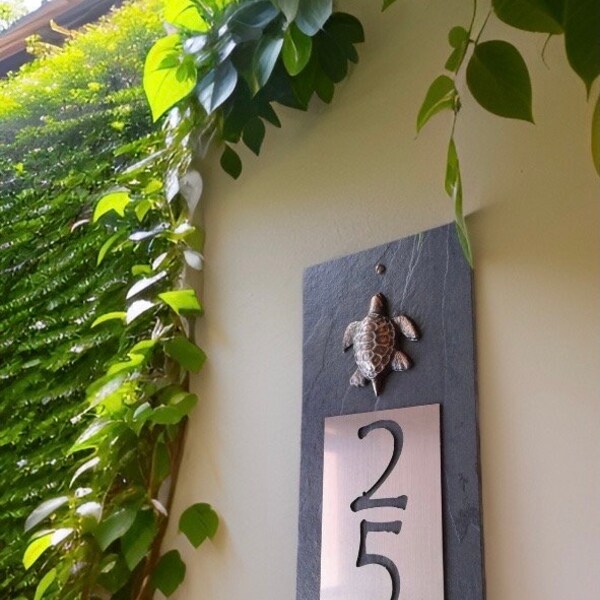 SEA TURTLE House Numbers, Slate Coastal Home Address Plaque, Condos, apartments, personalized gift