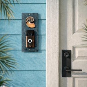 Slate Video Doorbell Mounting Plate: Coastal Nautilus Shell Decor (6" x 12")