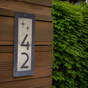 Mid Century Modern Slate House Numbers, Customized Vertical Address Plaque