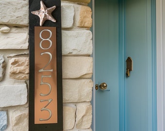 STARFISH House Numbers, Coastal Home Address Plaque, Slate, Vertical Sign