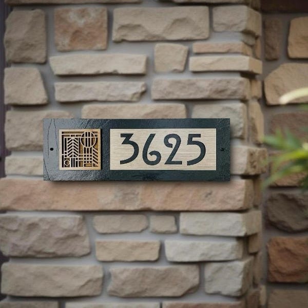 Craftsman House Numbers, Frank Loyd Wright, Slate Home Address Plaque