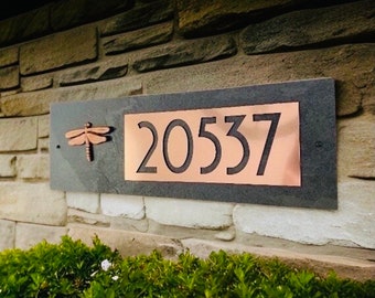 MODERN Craftsman House Numbers, Dragonfly Home Address Plaque, Welcome Plaque