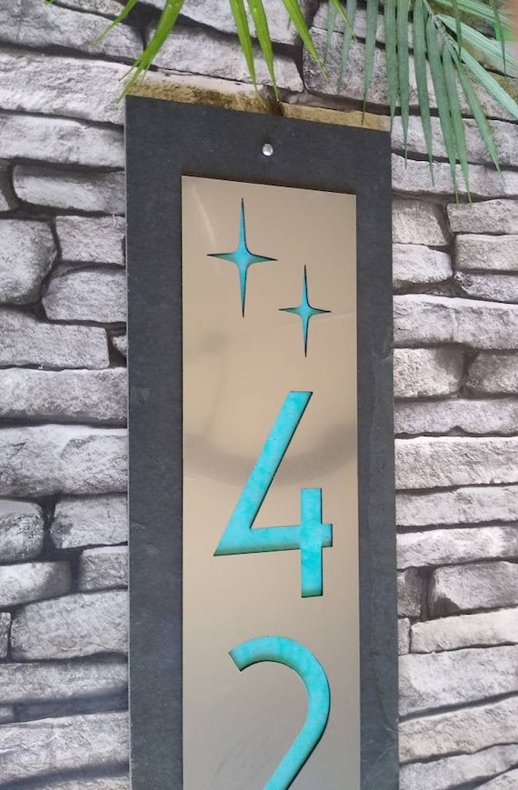 Mid Century Modern Atomic Star Vertical House Numbers, Customized Home Address buy Plaque, Choice of Colors
