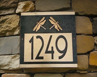 Craftsman Dragonfly Address Plaque, Customized House Sign, Bronze, Copper, or Platinum