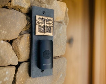 Craftsman DRAGONFLY WIRELESS Doorbell Backplate Bronze, Platinum or Copper on Natural Slate