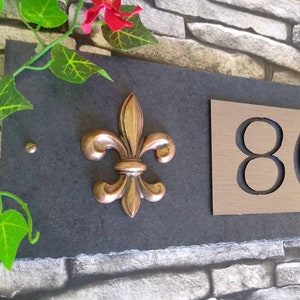 Fleur De Lis House Numbers, French Home Address Plaque, Copper, Bronze or Platinum, House Sign image 4