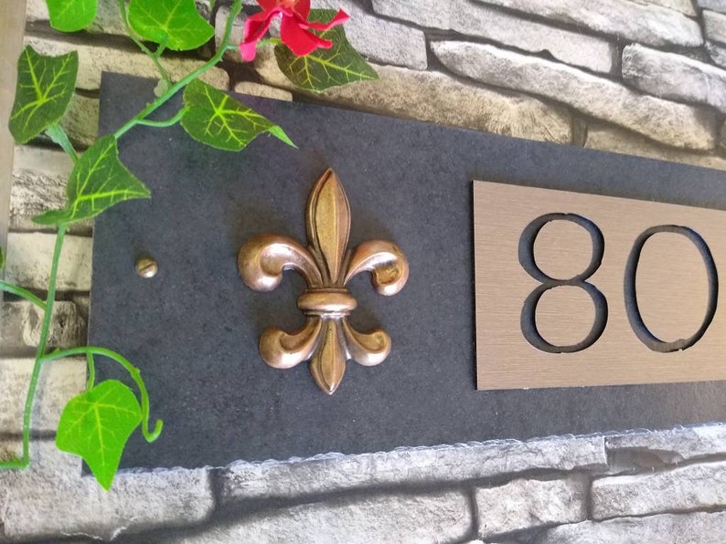 Fleur De Lis House Numbers, French Home Address Plaque, Copper, Bronze or Platinum, House Sign image 4