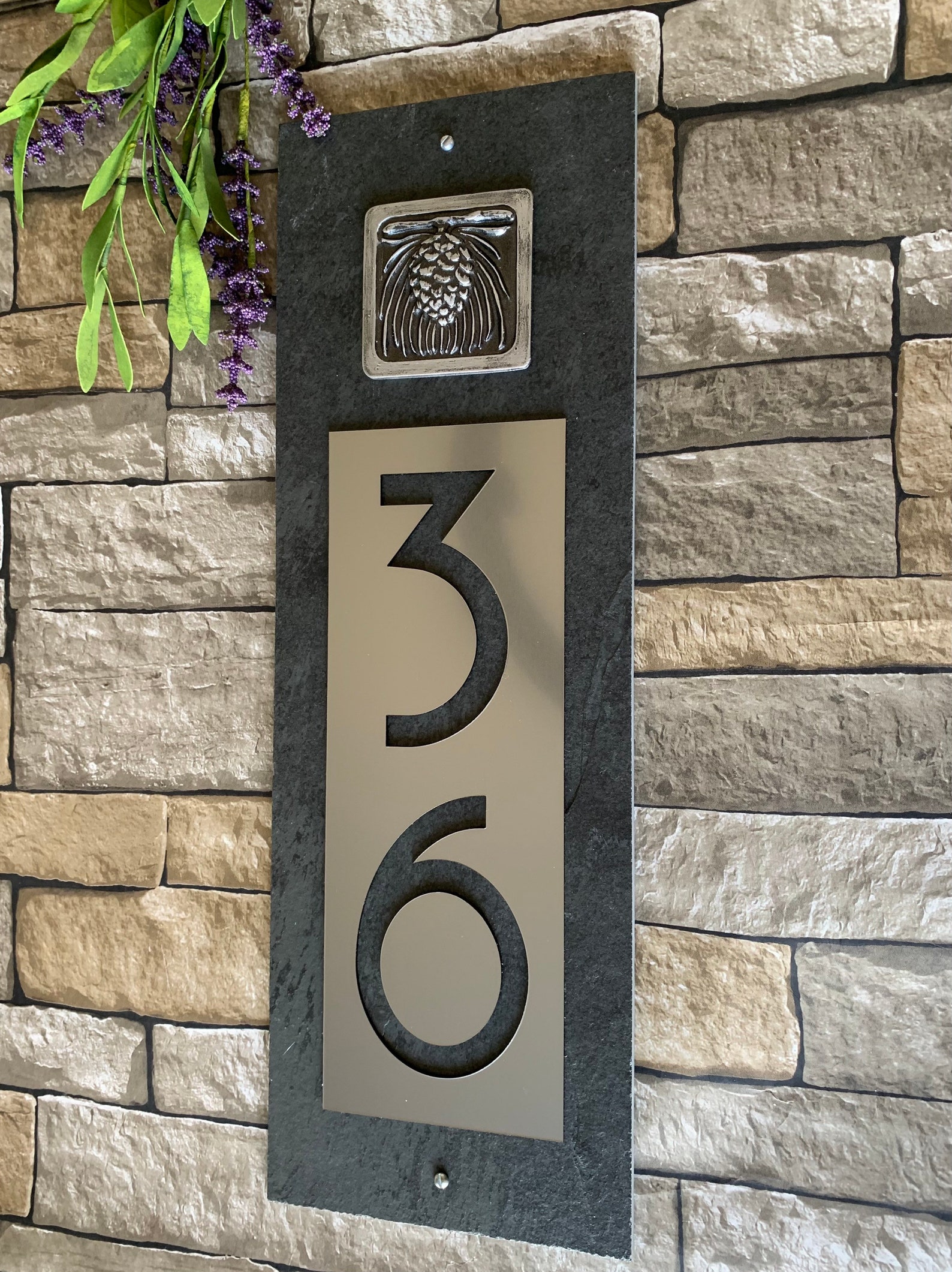 Modern Craftsman HOUSE NUMBERS Vertical Pinecone Home Address Etsy