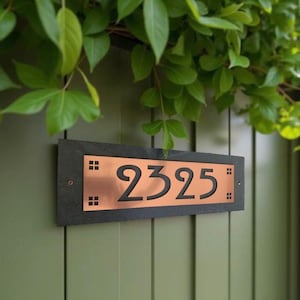 Craftsman HOUSE NUMBERS, Hill House Mission Style Address Plaque, copper, Platinum or Bronze