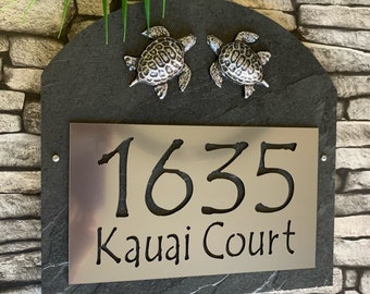 Personalized Gift, TROPICAL SEA TURTLES Address Plaque, Customized Coastal House Sign