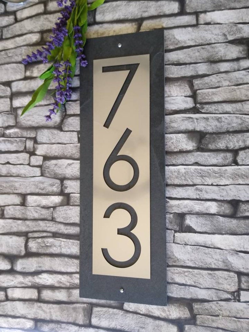 Modern House Numbers Mid Century Vertical Address Plaque Etsy