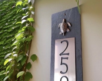 SEA TURTLE House Numbers, Slate Coastal Home Address Plaque, Condos, apartments, personalized gift