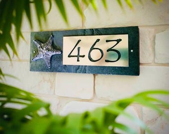 STARFISH Address Plaque, Coastal House Numbers, Customized