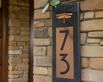 Dragonfly Address Plaque, Craftsman Customized House Numbers, Personalized Gift