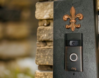 Video Doorbell Slate Mounting Plate, Copper French Fleur De Lis, Choice of colors, 12” x 6”