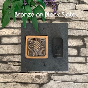 Craftsman Pinecone WIRELESS Doorbell Backplate Bronze, Platinum or Copper on Natural Slate image 3