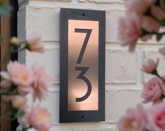 Modern House Numbers, Copper, Bronze or Platinum,  Vertical Address Plaque, Personalized gift