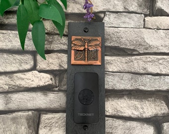 Craftsman DRAGONFLY WIRELESS Doorbell Backplate and Ringer Set, Bronze, Platinum or Copper on Natural Slate