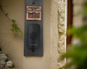 Craftsman DRAGONFLY WIRELESS Doorbell Backplate Bronze, Platinum or Copper on Natural Slate