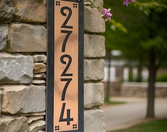 Craftsman House Numbers, Hill House Mission Style Address Plaque, Copper, Platinum or Bronze