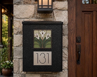 Craftsman Bungalow Art Nouveau Lilys Mailbox, Personalized with House Address Numbers or Name
