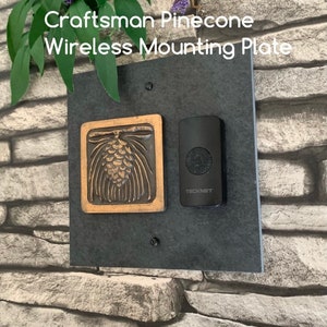 Craftsman Pinecone WIRELESS Doorbell Backplate Bronze, Platinum or Copper on Natural Slate image 2