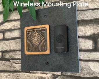 Craftsman Pinecone WIRELESS Doorbell Backplate Bronze, Platinum or Copper on Natural Slate