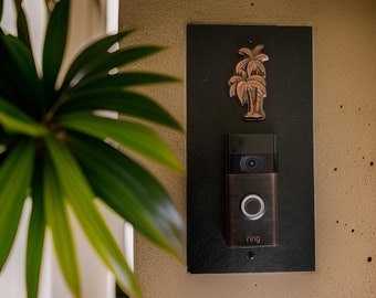 Tropical Palms Doorbell Slate Mounting Plate Choice of colors, Works with most home video doorbells, Choice of Colors, 12” x 6”