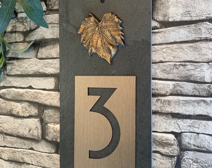 Personalized Gift, Slate Address Plaque, Falling Leaf Craftsman House Numbers