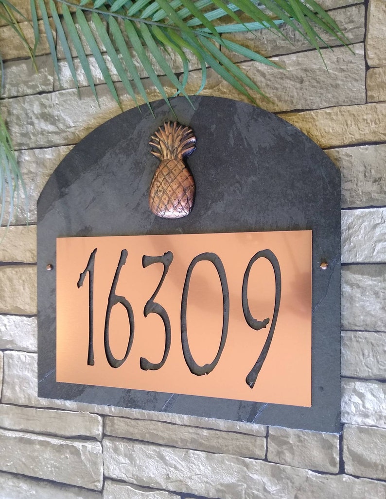 TROPICAL Pineapple Address Plaque Large 5 House Numbers Etsy