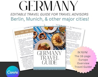 Guía de viaje a Alemania editable para agentes de viajes: plantilla de Canva. Lo que debes saber antes de viajar.