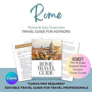 Travel Guide Editable Rome | Customizable Templates for Rome, Italy | Canva Travel Guide for Agents