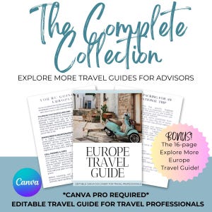 Pacchetto di guide di viaggio per agenti di viaggio per destinazioni europee; modificabili e personalizzabili su Canva; guide per agenti di viaggio in Europa